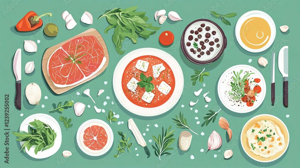 Delicious Italian Pizza Pattern Vector Illustration with Fresh Tomatoes and Vegetables for Menu Design Delicious Italian Pizza Pattern Vector Illustration with Fresh Tomatoes and Vegetables for Menu Design