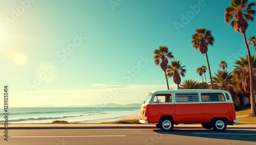 California Dreamin': Vintage Van by the Ocean photo