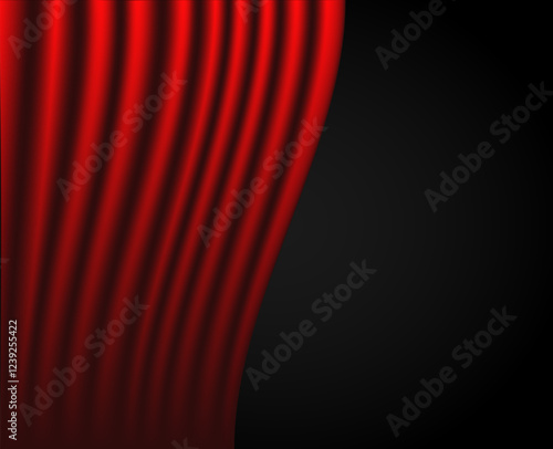 Theater red curtain with wavy texture on black background. Perfect for decorating theater, plays, presentations, events or stage-themed projects. Vector illustration. 
