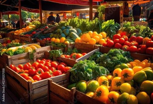 colorful vibrant fruits vegetables market display capturing freshness variety, bananas, berries, broccoli, bright, carrots, cabbage, corn, cucumbers, deli