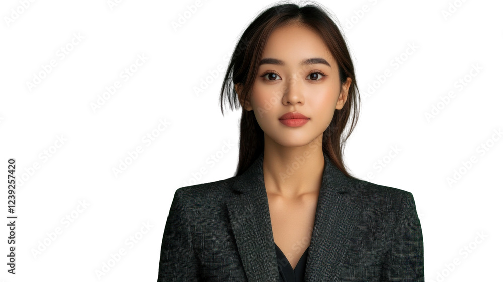 Confident young asian businesswoman posing on transparent background Confident young asian businesswoman posing on transparent background