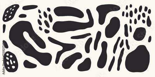 Abstract Black Shapes Creating Modern Pattern, Minimalist Design Elements, Contemporary Art