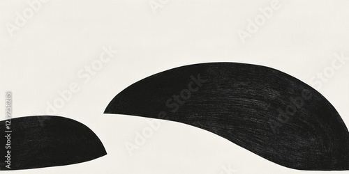 Abstract Black Shapes on White Background, Flowing Curves with Minimalist Aesthetic, Artistic