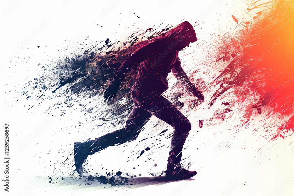 Dynamic action shot of a running figure in abstract style energy and motion creative art Dynamic action shot of a running figure in abstract style energy and motion creative art