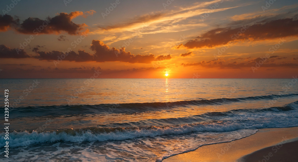 Obraz premium sunset over a calm ocean, warm colors, serene scene