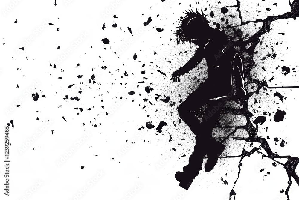 Dynamic action scene of broken wall urban setting digital art dramatic perspective energy Dynamic action scene of broken wall urban setting digital art dramatic perspective energy