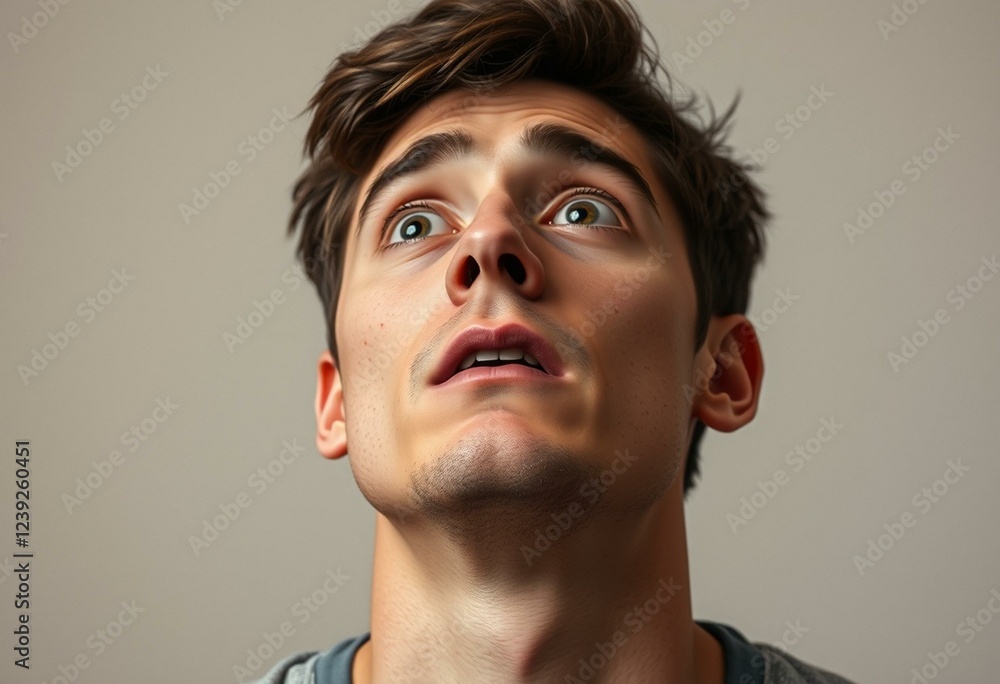 Fototapeta premium Scared male portrait with neutral background