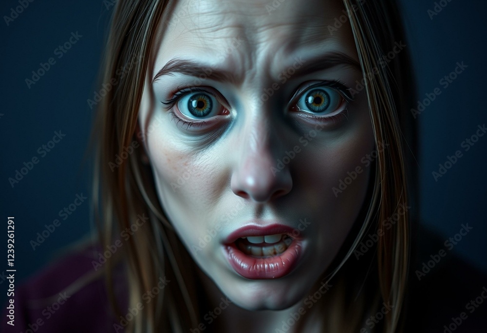 Terrified female portrait with pale complexion and wide eyes Terrified female portrait with pale complexion and wide eyes