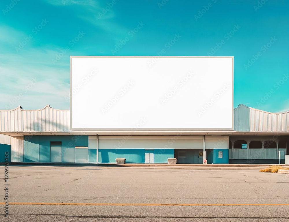 A blank white movie theater screen with a blue sky in the background. mock up. A blank white movie theater screen with a blue sky in the background. mock up.