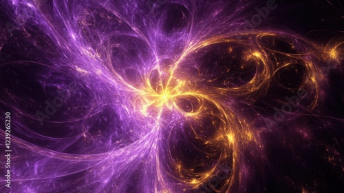 Wallpaper Mural Abstract glowing nebula with purple and gold threads creating a vibrant cosmic swirl Torontodigital.ca