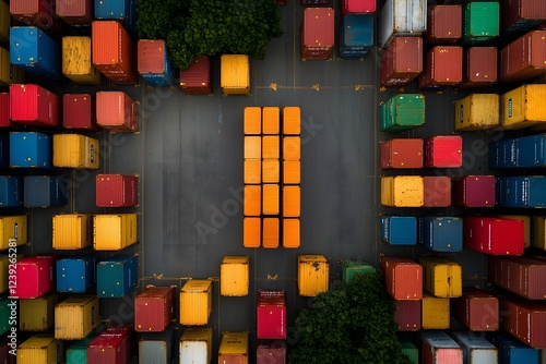 Bird s eye perspective showcasing the organized chaos of a thriving container terminal photo