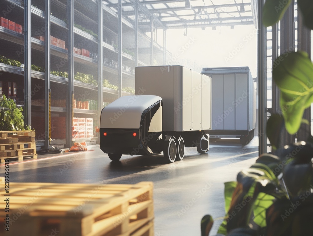 Autonomous truck transports goods without a driver. Autonomous truck transports goods without a driver.