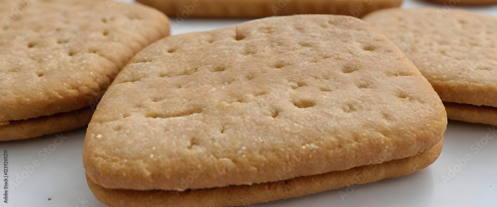 Macro photo, square crackers, beige color, crispy texture, small holes, stacked, soft lighting, shallow depth of field, food photography, simple background, snack, baked goods, close-up detail Macro photo, square crackers, beige color, crispy texture, small holes, stacked, soft lighting, shallow depth of field, food photography, simple background, snack, baked goods, close-up detail