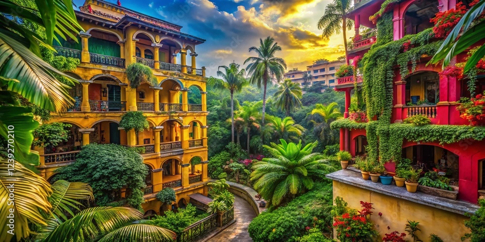 Fototapeta premium Tropical Urban Exploration: Discover Hidden Gems Amidst Nature's Embrace