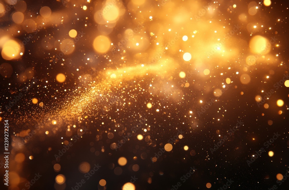 Shimmering Gold Dust in Dark Background with Glowing Bokeh Effects Perfect for Celebrations and Elegant Designs in Various Creative Projects