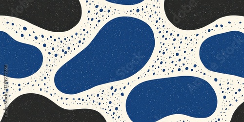 Abstract Blue And Black Cell Pattern, Curved Smooth Shapes, Creative Design Elements, Modern Art