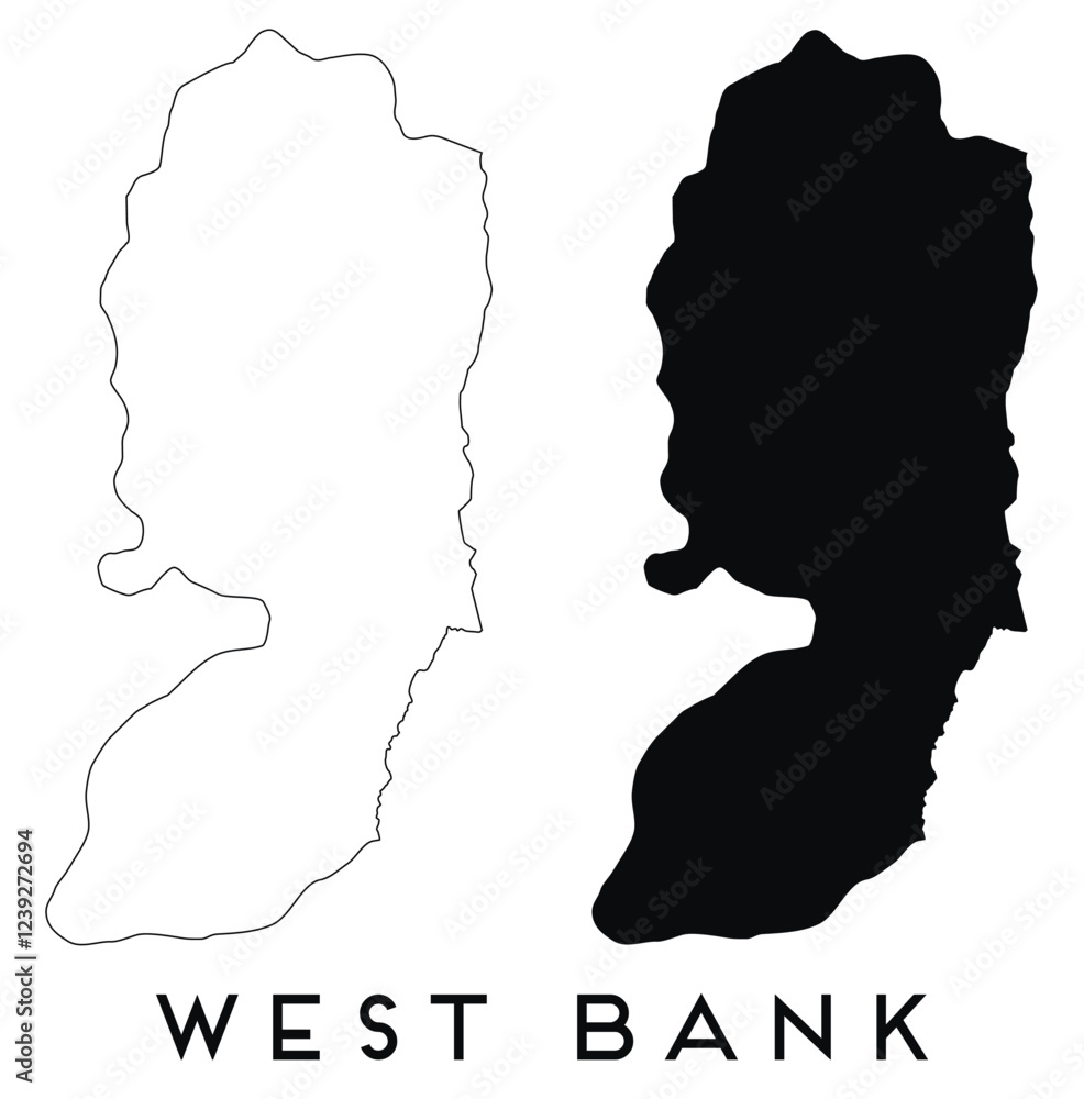 West Bank map outline and black silhouette vector West Bank map outline and black silhouette vector