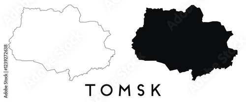 Tableau sur toile Tomsk map outline and black silhouette vector