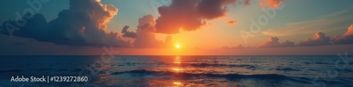 Golden hour, sliver moon above tranquil ocean, soft light, background, moon