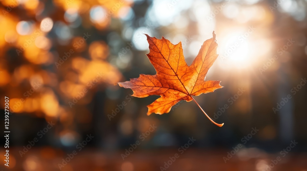 A delicate leaf gently hangs in the air, illuminated by brilliant sunlight, highlighting the serene beauty of fall in nature with warm tones and soft focus. A delicate leaf gently hangs in the air, illuminated by brilliant sunlight, highlighting the serene beauty of fall in nature with warm tones and soft focus.