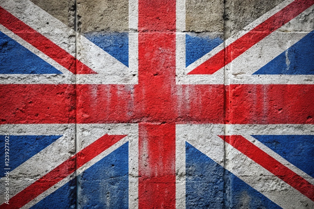 Fototapeta premium Union Jack Flag on Gray Concrete Wall