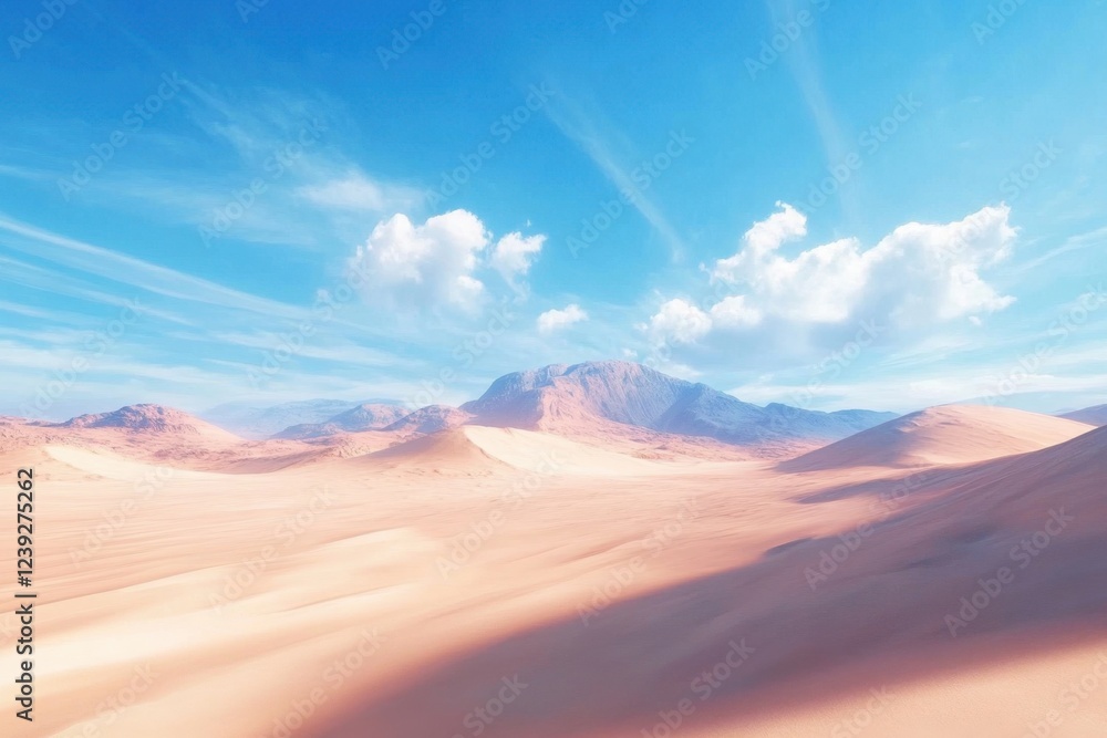 Naklejka premium Serene Desert Landscape with Soft Sand Dunes and Shadows