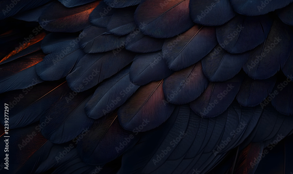 Fototapeta premium Halloween background with black crow feathers, Generative AI