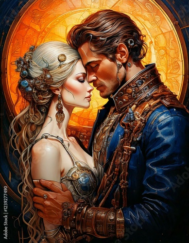 man and woman in love, art card