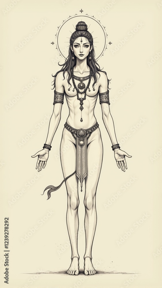 Divine figure in intricate attire representing peace and spirituality Divine figure in intricate attire representing peace and spirituality