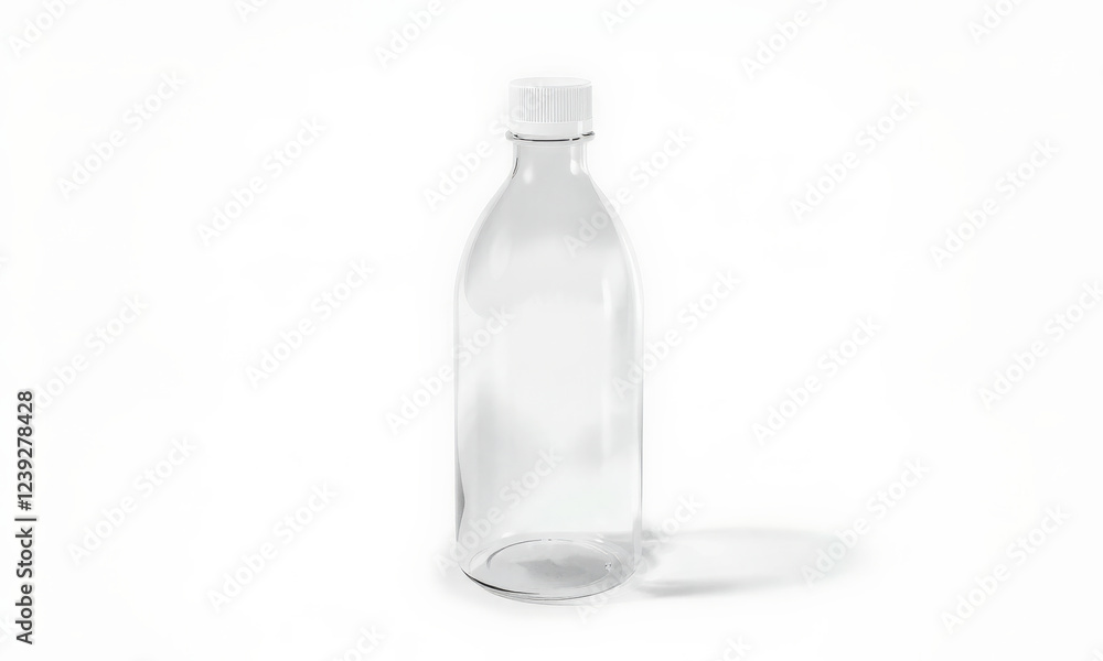 Clear plastic bottle with white cap, ideal for mockups and packaging designs. transparent design allows for versatile branding options Clear plastic bottle with white cap, ideal for mockups and packaging designs. transparent design allows for versatile branding options