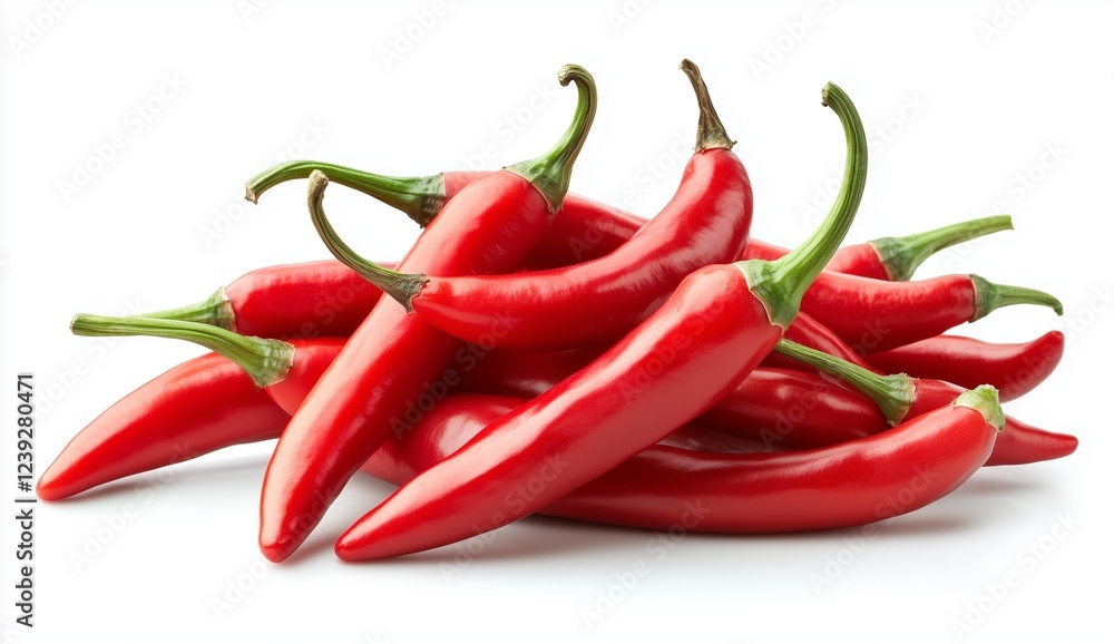 A pile of red chili peppers isolated on a white background with a clipping path A pile of red chili peppers isolated on a white background with a clipping path