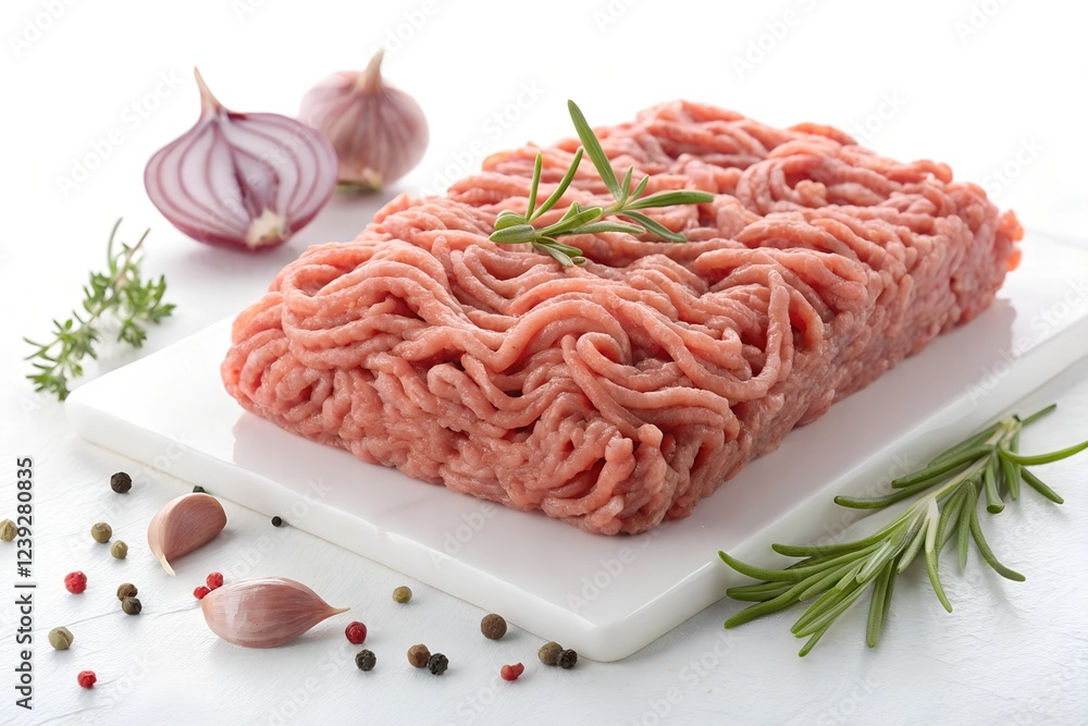 freshly ground minced meat, with rich and fine texture, showcasing its natural color and freshness freshly ground minced meat, with rich and fine texture, showcasing its natural color and freshness