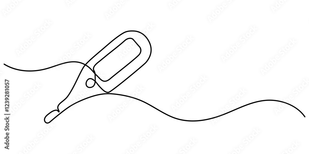 Obraz premium Vector continuous one single line drawing icon of electronic thermometer in silhouette on a white background. Linear stylized, Continuous line drawing Axillary digital thermometer Medical device icon.