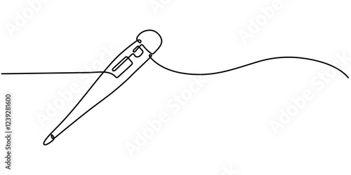 Vector continuous one single line drawing icon of electronic thermometer in silhouette on a white background. Linear stylized, Continuous line drawing Axillary digital thermometer Medical device icon.