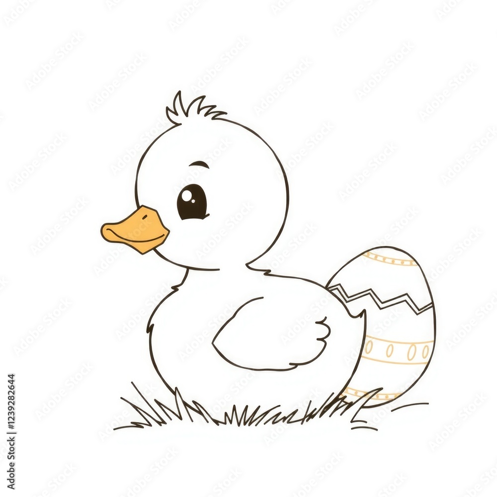cute Easter duckling with egg, simple colouring page for kids, simple detail , white background cute Easter duckling with egg, simple colouring page for kids, simple detail , white background