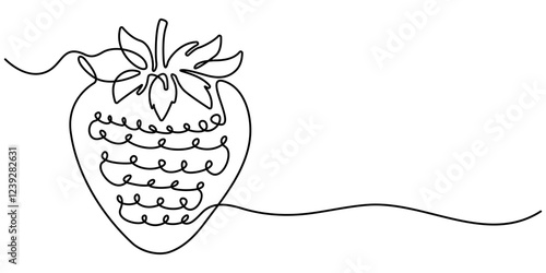 Vector illustration with continuous line drawing Strawberries, Single continuous line drawing of organic strawberry for fruit icon fresh berries fruitage concept, berry strawberry and slice.