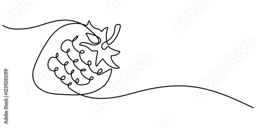 Vector illustration with continuous line drawing Strawberries, Single continuous line drawing of organic strawberry for fruit icon fresh berries fruitage concept, berry strawberry and slice.