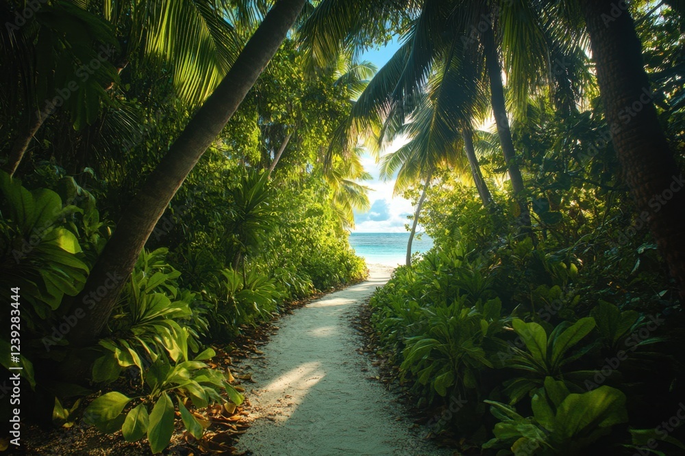 Winding Pathway Through Lush Tropical Island Jungle Winding Pathway Through Lush Tropical Island Jungle