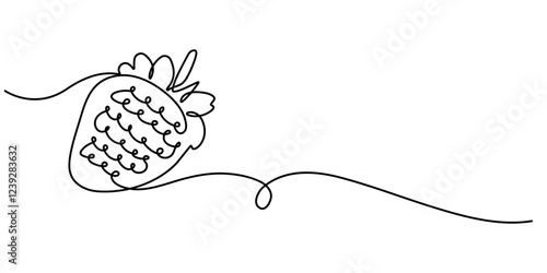 Vector illustration with continuous line drawing Strawberries, Single continuous line drawing of organic strawberry for fruit icon fresh berries fruitage concept, berry strawberry and slice.