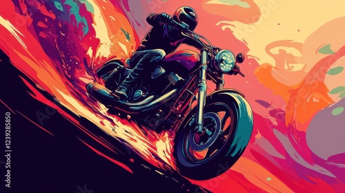 A Rider Speeds on a Motorcycle Through Vibrant Colors