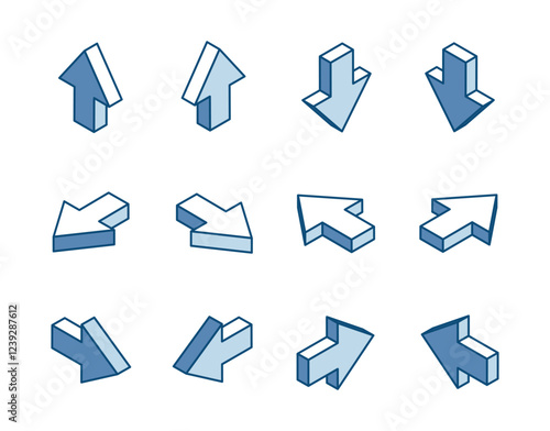 isometric vector set of arrows linear icons, in color on a white background, pointers for infographics and design