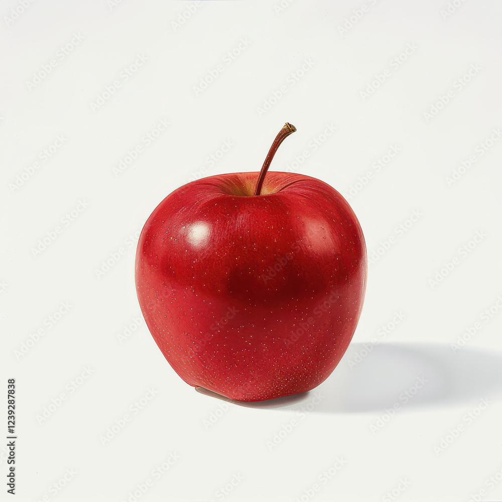 Fresh red apple with shiny surface and stem, isolated on white background, symbolizing health and vitality Fresh red apple with shiny surface and stem, isolated on white background, symbolizing health and vitality
