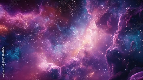 Wallpaper Mural Cosmic Nebula with vibrant purple hues and sparkling star clusters illuminating the vast space Torontodigital.ca