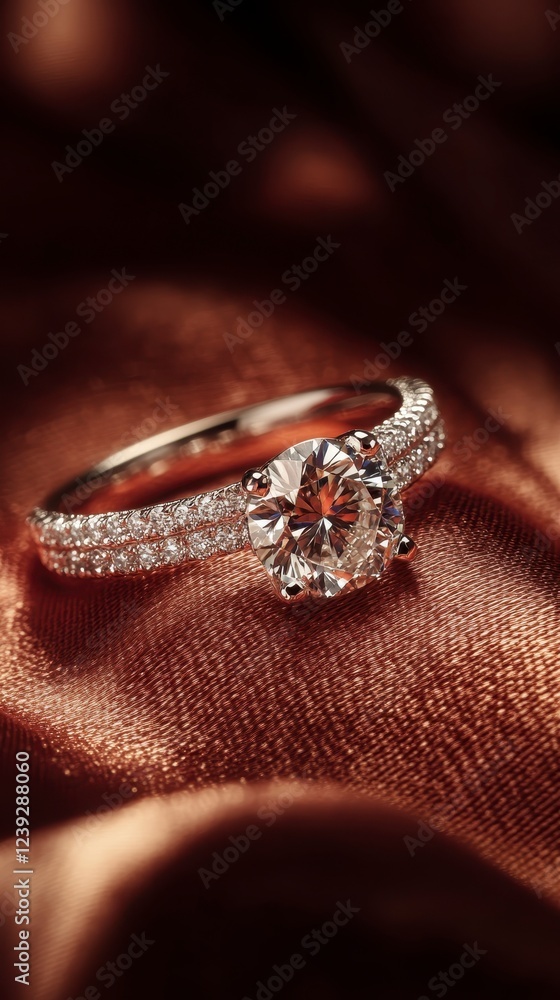 A stunning diamond ring rests elegantly on a rich, silky fabric, showcasing its brilliance and intricate design. A stunning diamond ring rests elegantly on a rich, silky fabric, showcasing its brilliance and intricate design.