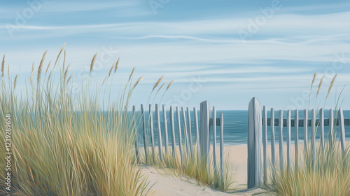 Rustic Wooden Fence Along a Scenic Countryside Field with Tall Grass Under a Clear Blue Sky