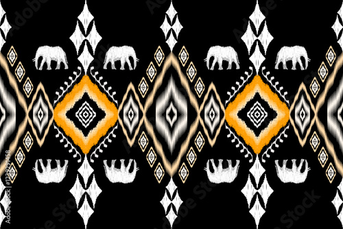 Geometric ethnic Figure aztec embroidery style.Ikat oriental traditional art pattern.Design for ethnic background,wallpaper,fashion,clothing,wrapping,fabric,element,sarong,graphic,vector illustration.