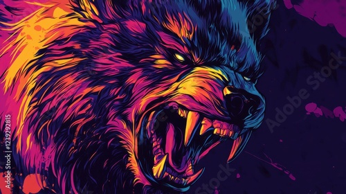 Vibrant Wolf Portrait in a Colorful Style