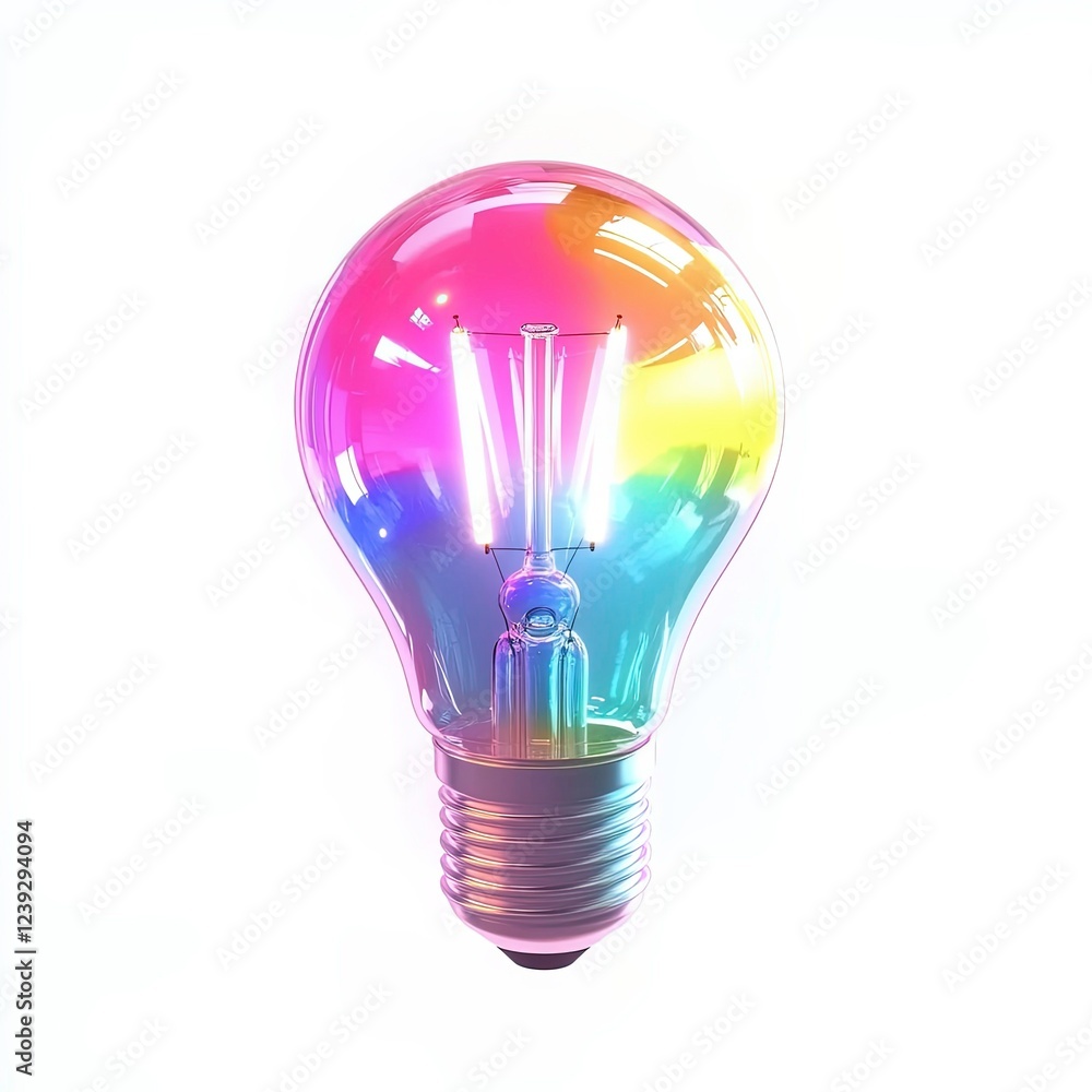 Colorful light bulb illuminated with vibrant hues in modern design setting Colorful light bulb illuminated with vibrant hues in modern design setting