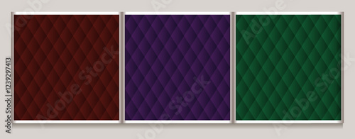 Classic volume seamless patterns like upholstery. Traditional rhombus grid. Dark backgrounds