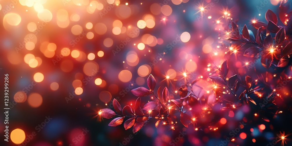 Vibrant Abstract Background with Colorful Bokeh Effects and Shimmering Leaves for Use in Design and Creative Projects Vibrant Abstract Background with Colorful Bokeh Effects and Shimmering Leaves for Use in Design and Creative Projects